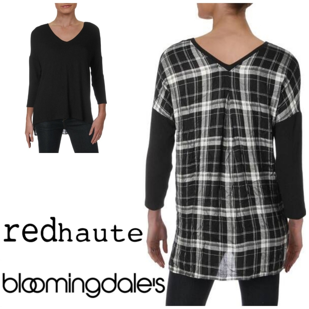 NWT Bloomingdale's Red Haute Plaid Sweater